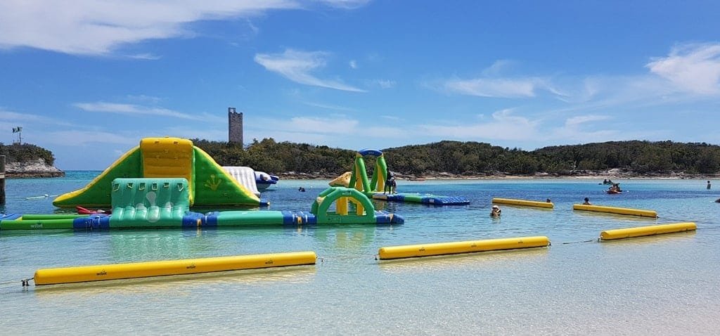 Aquapark in Blue Lagoon island in Nassau, The Bahamas