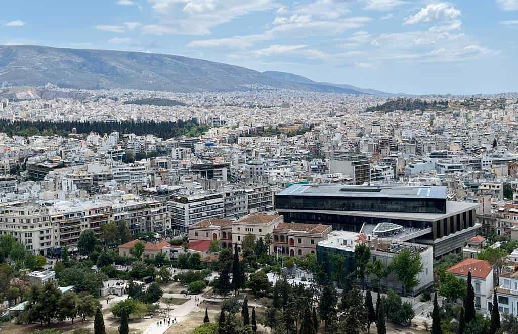 Plaka with the National Archaeological Museum — view from the Acropolis
