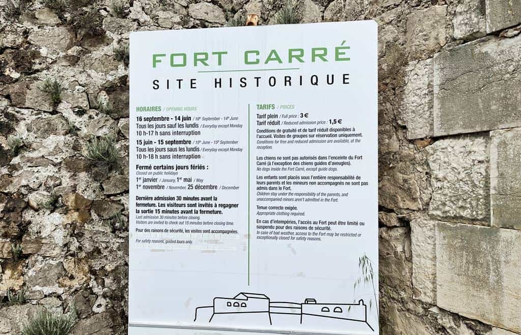 Fort Carré timetable and fare